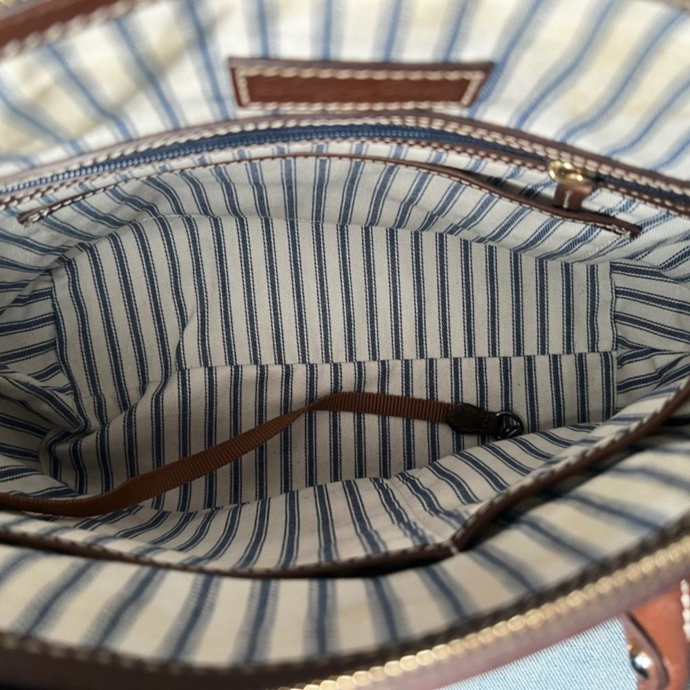 Dooney & Bourke Brown and Tan Woven Leather Satchel with Crossbody Strap - Picture 4 of 5